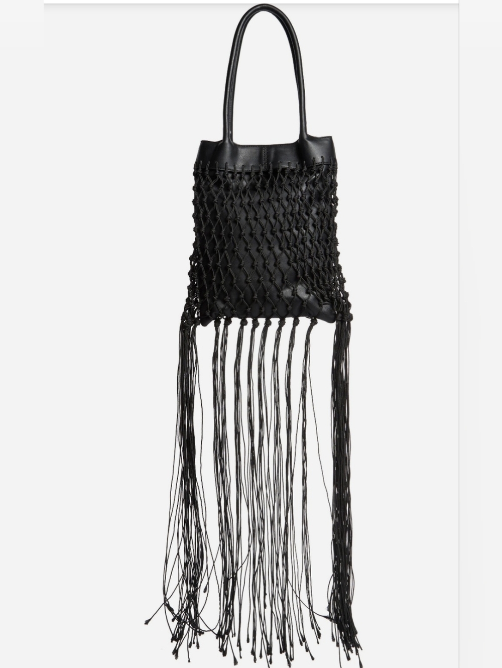 BCBG Black Fringe Netted Tote Bag  ( New With Tag )